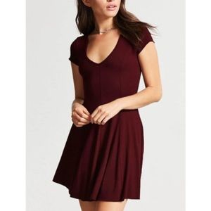 Women's Purple V-neck Midi Swing Skater Dress